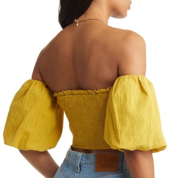 NWT Vici Puff Sleeve Smocked Crop Top In Misty Yellow XL - Picture 3 of 9
